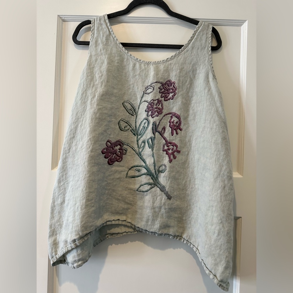 Blue Fish Linen Tank in Eucalyptus